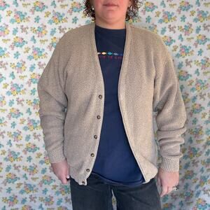 MENS St Johns Bay Tan button front grandpa sweater cardigan size XL tall